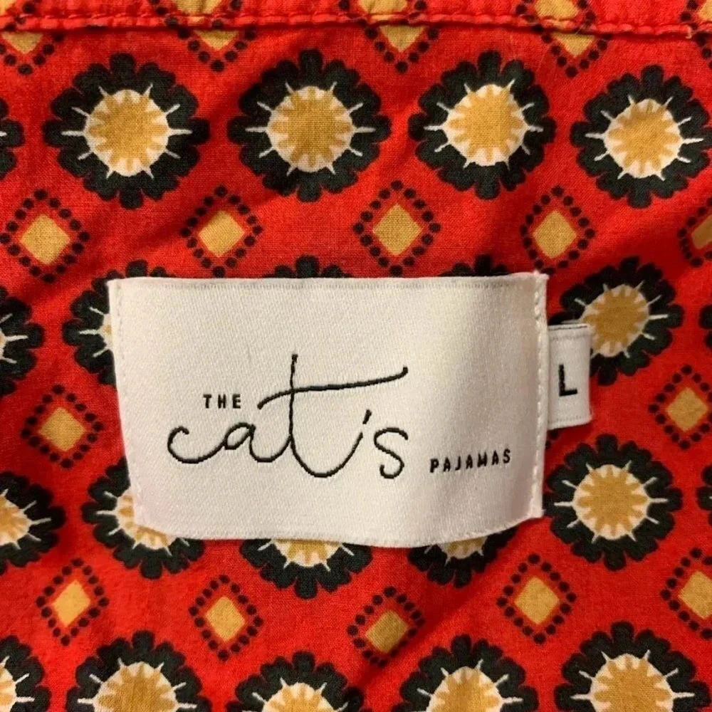 The Cats Pajamas Women's Hadley Pajama Print‎ Cotton Long Sleeve Shirt Top SZ L